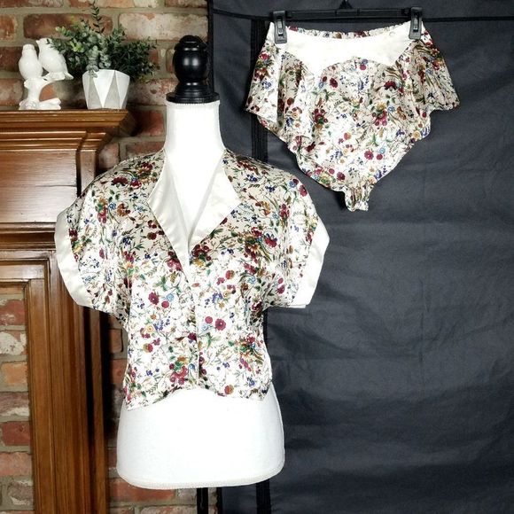 Vintage Other - Vintage Silky Floral 2 Piece Pajama Set